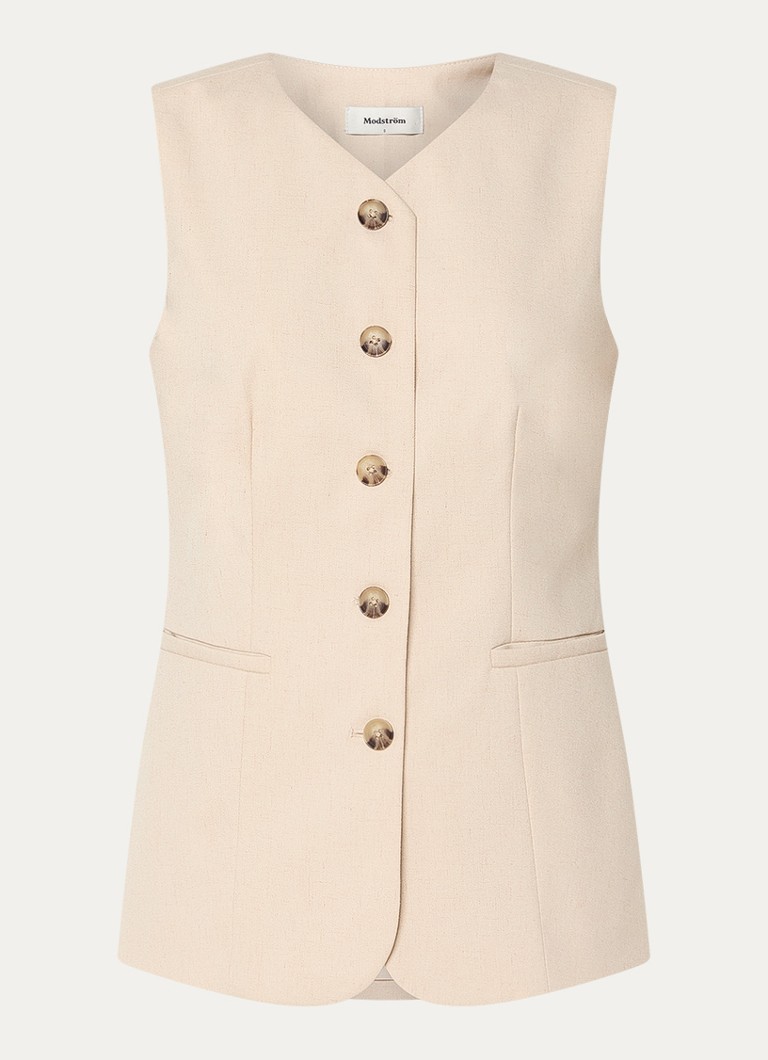 Modström Dames Norma gilet in linnenblend met paspelzakken in de kleur Creme