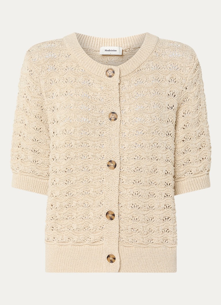 Modström Dames Neppo grofgebreid vest met opengewerkt detail in de kleur Beige