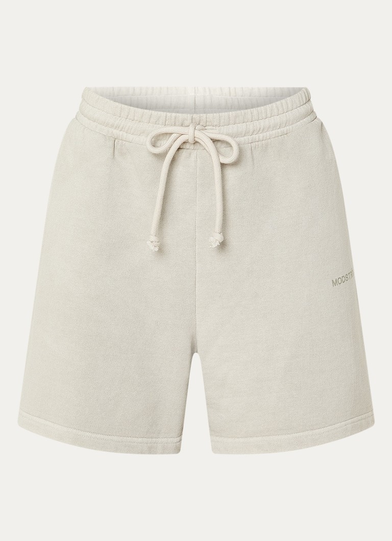 Modström Dames Niarn high waist straight fit korte joggingbroek van katoen met logo in de kleur Lichtgrijs