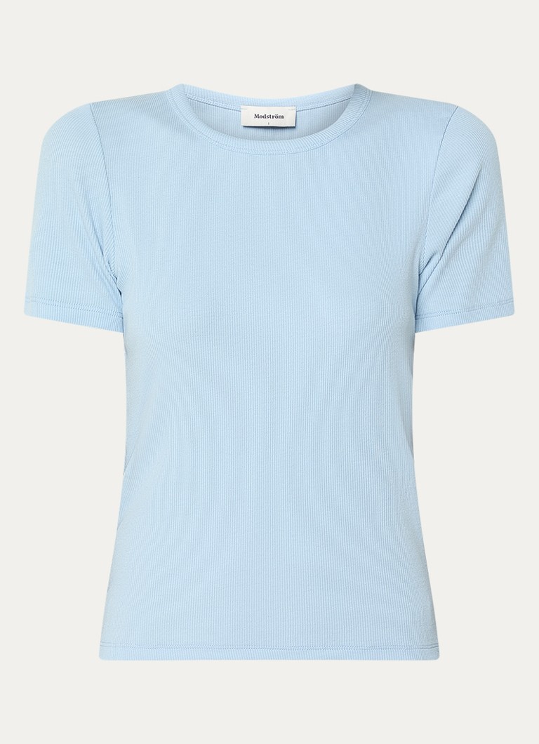 Modström Dames Igor T-shirt met ribstructuur in de kleur Lichtblauw