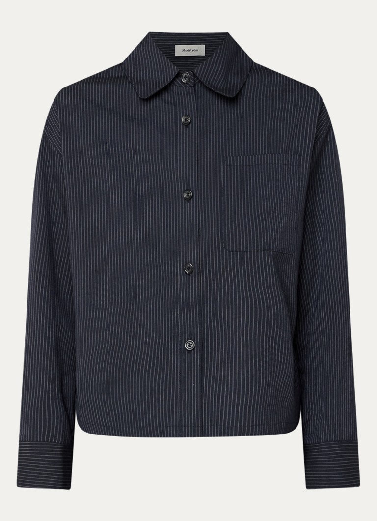 Modström Dames Paity blouse met krijtstreep en borstzak in de kleur Donkerblauw