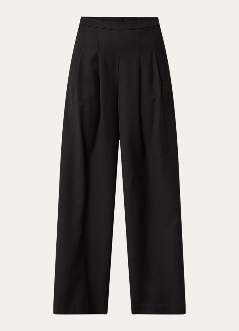 Modström Dames Pilou high waist wide fit pantalon in wolblend met steekzakken in de kleur Zwart
