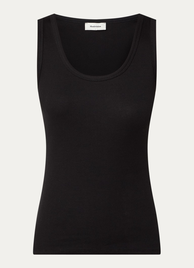 Modström Dames Igor tanktop met ribstructuur in de kleur Zwart