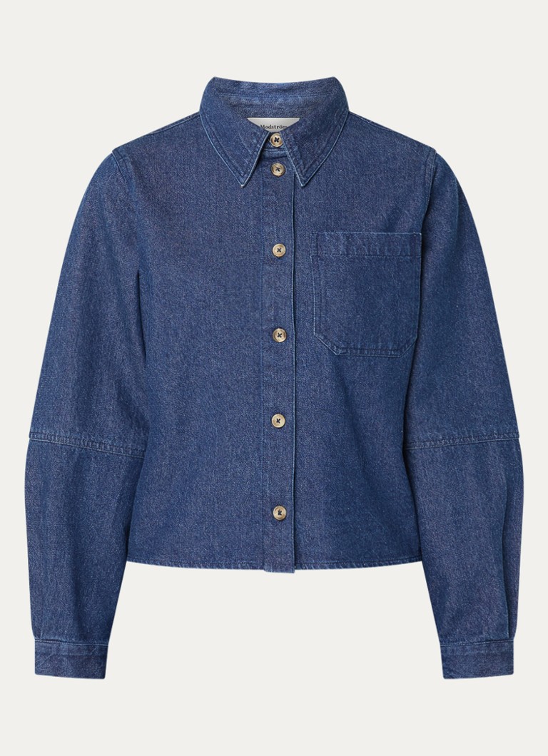 Modström Dames Possy blouse van denim met borstzak in de kleur Indigo