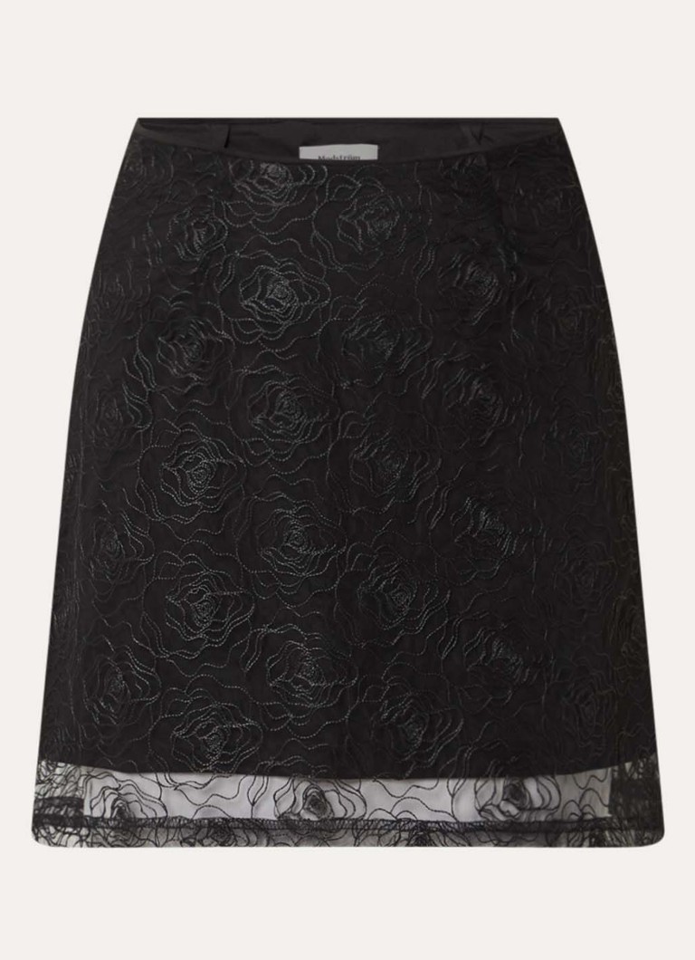 Modström Dames Rocco minirok van kant met bloemborduring in de kleur Zwart