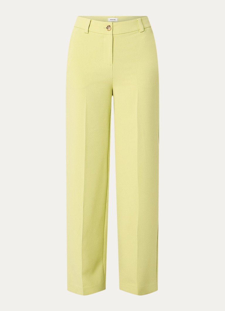 Modström Dames Gale high waist straight fit pantalon met steekzakken en persplooi in de kleur Lime