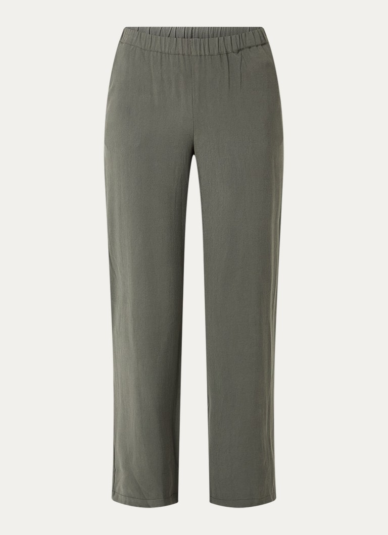 Modström Dames Sebastian high waist straight fit broek met steekzakken in de kleur Legergroen