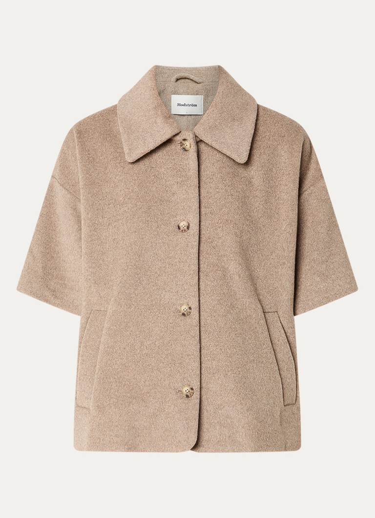 Modström Dames Silja jack in wolblend met gemêleerd dessin in de kleur Donkerbeige