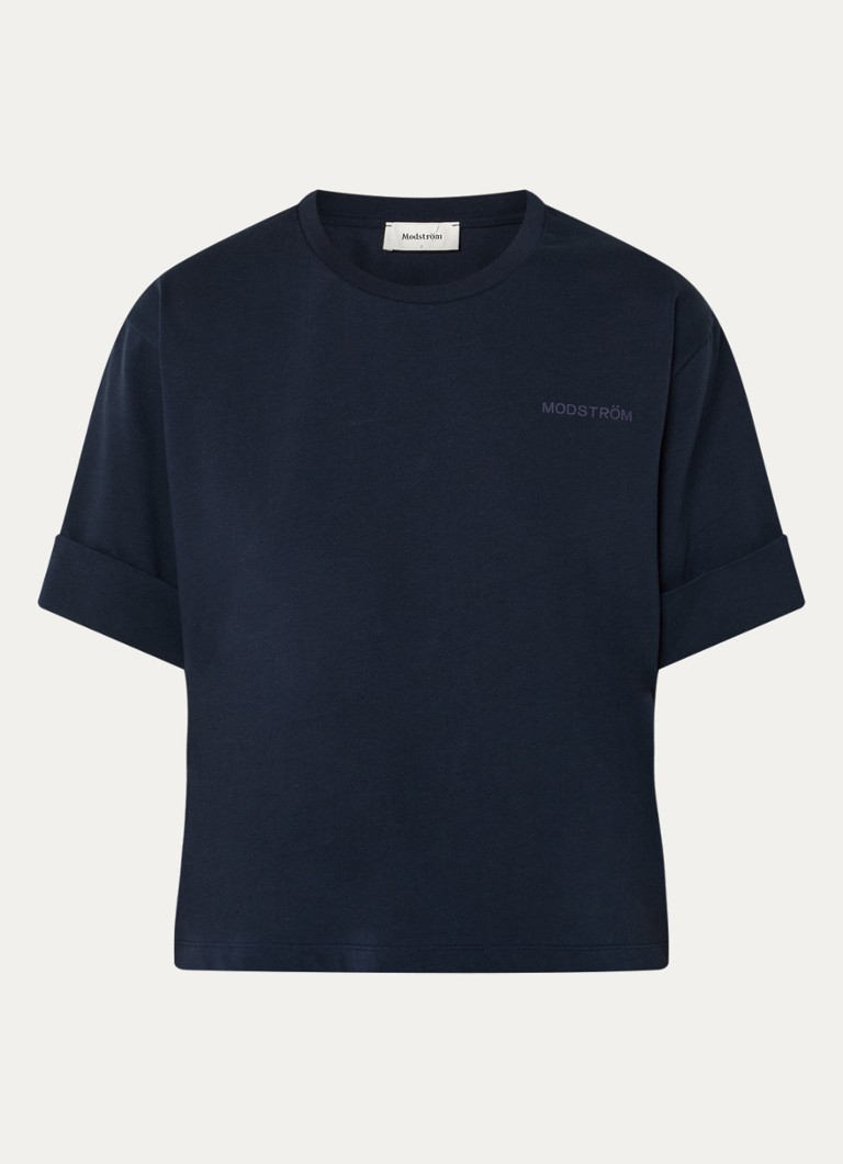 Modström Dames T-shirt met logo in de kleur Donkerblauw