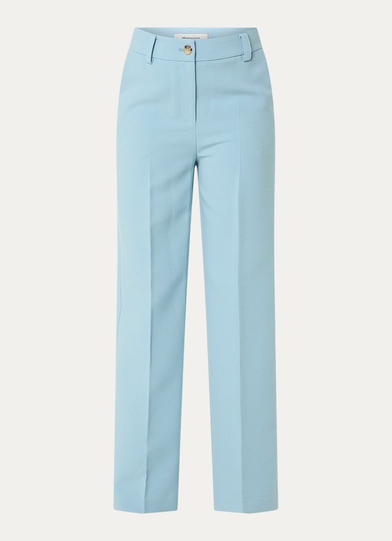 Modström Dames Gale high waist straight fit pantalon met steekzakken en persplooi in de kleur Blauw