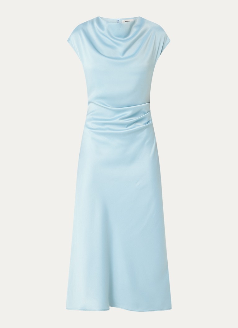 Modström Dames Tailor midi jurk van satijn met split in de kleur Lichtblauw