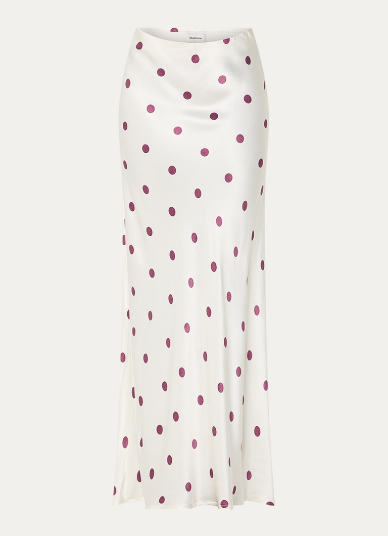 Modström Dames Vanja maxi rok van satijn met stippenprint in de kleur Ivoor