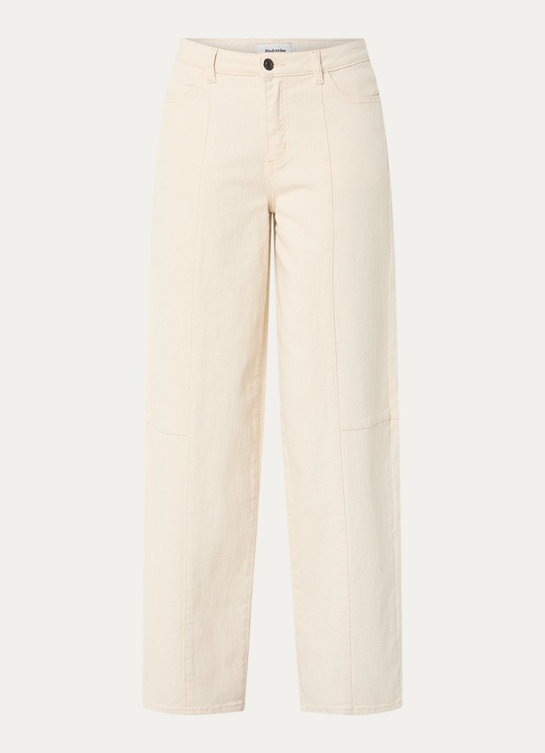 Modström Dames Unika high waist straight fit broek met steekzakken in de kleur Zand