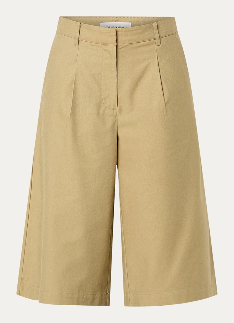 Modström Dames Torem high waist straight fit korte broek met steekzakken in de kleur Khaki