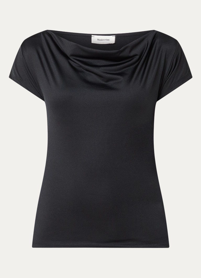 Modström Dames Hina top met waterval hals in de kleur Zwart
