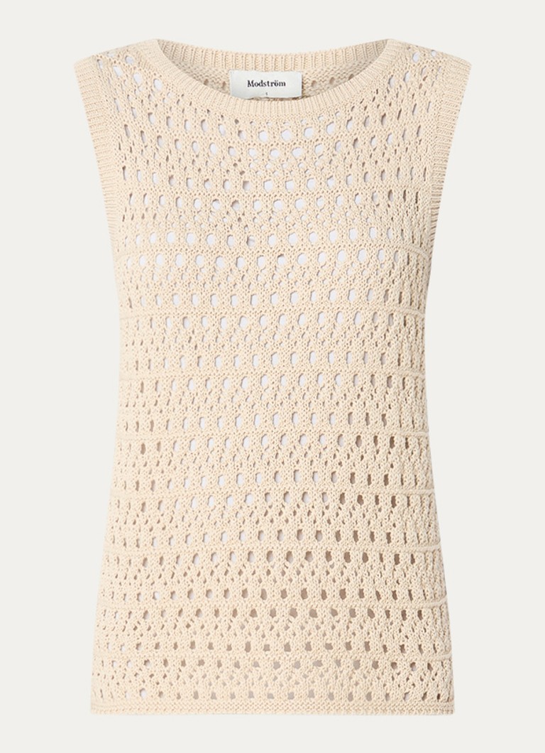 Modström Dames Vester mouwloze top met opengewerkt dessin in de kleur Beige