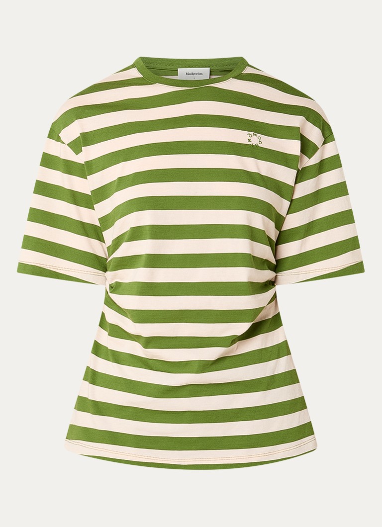 Modström Dames Barney T-shirt met streepprint en plooidetail in de kleur Groen