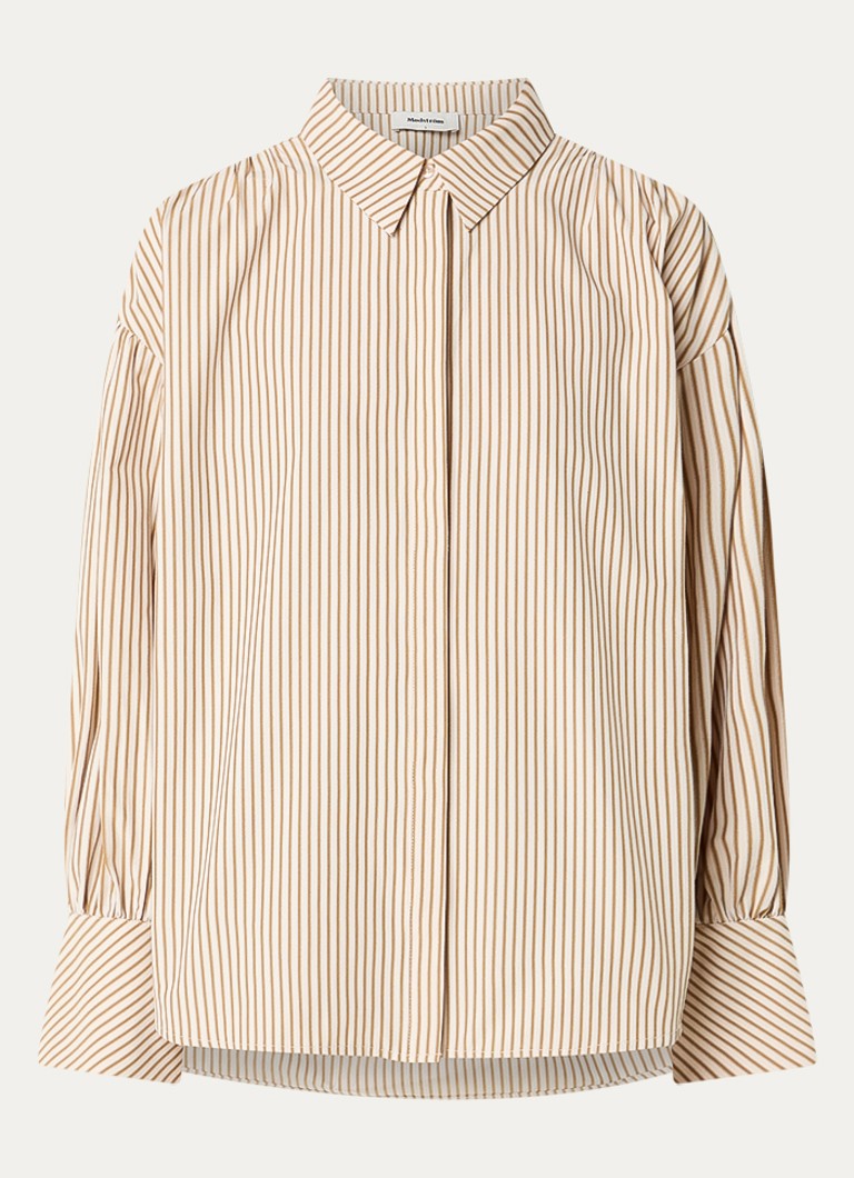 Modström Dames Baldvin blouse met trompetmouw en streepprint in de kleur Donkerbeige
