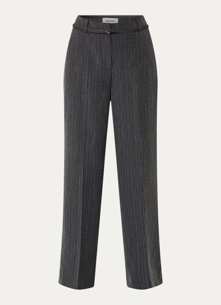 Modström Dames Birna mid waist wide fit pantalon met krijtstreep in de kleur Antraciet