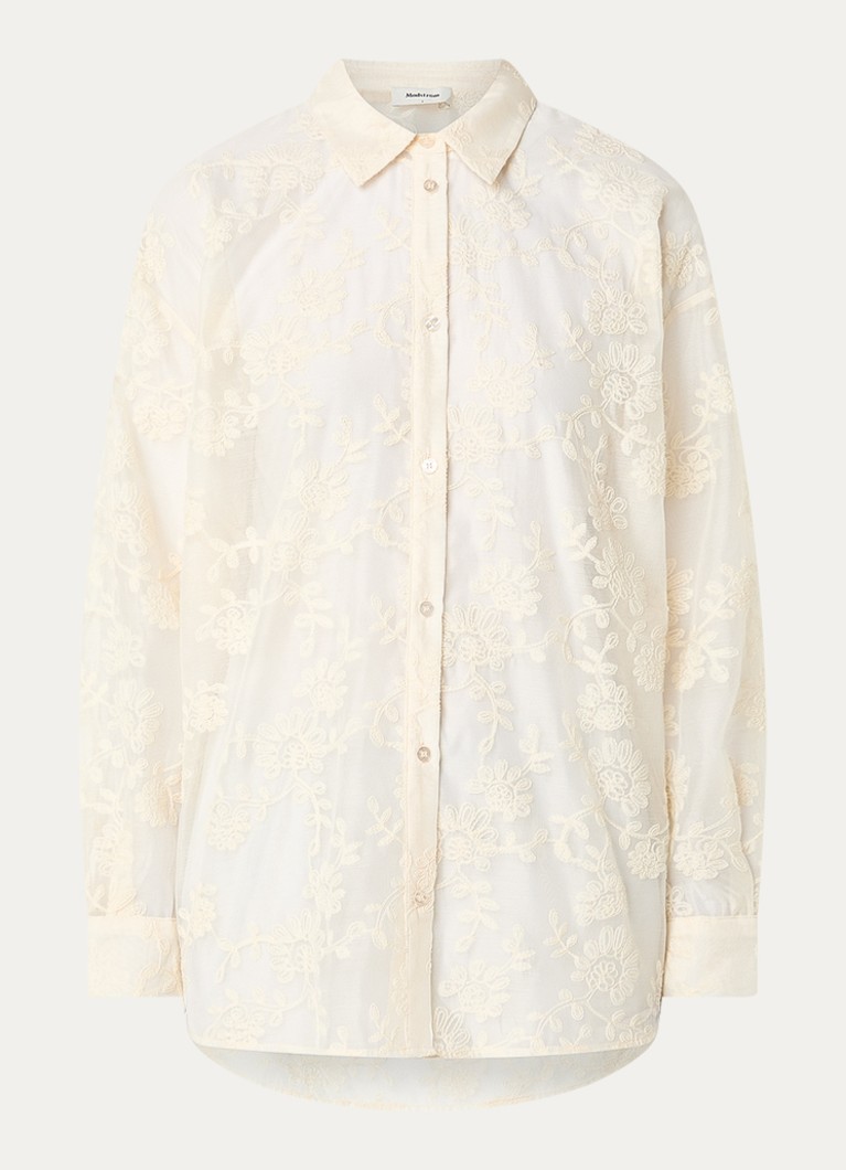 Modström Dames Babara semi-transparante blouse met print in de kleur Creme