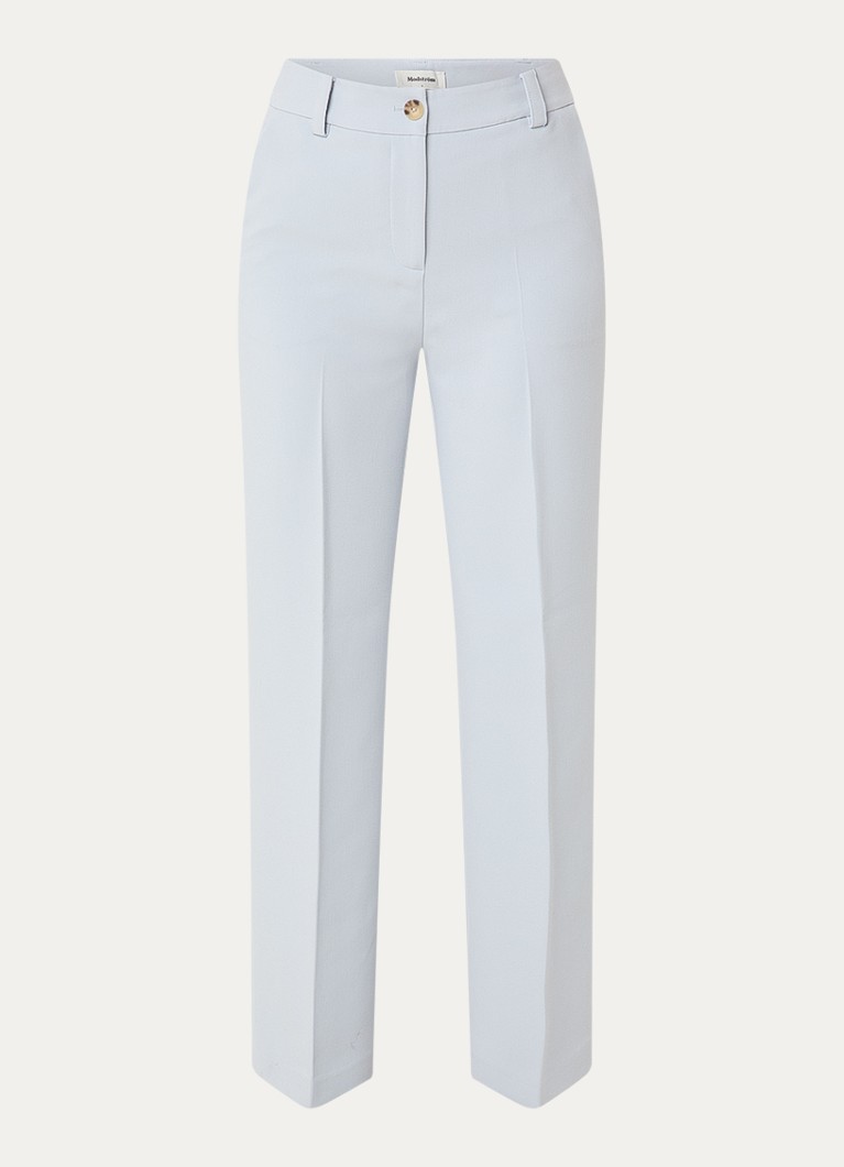 Modström Dames Gale high waist straight fit pantalon met steekzakken en persplooi in de kleur Lichtblauw