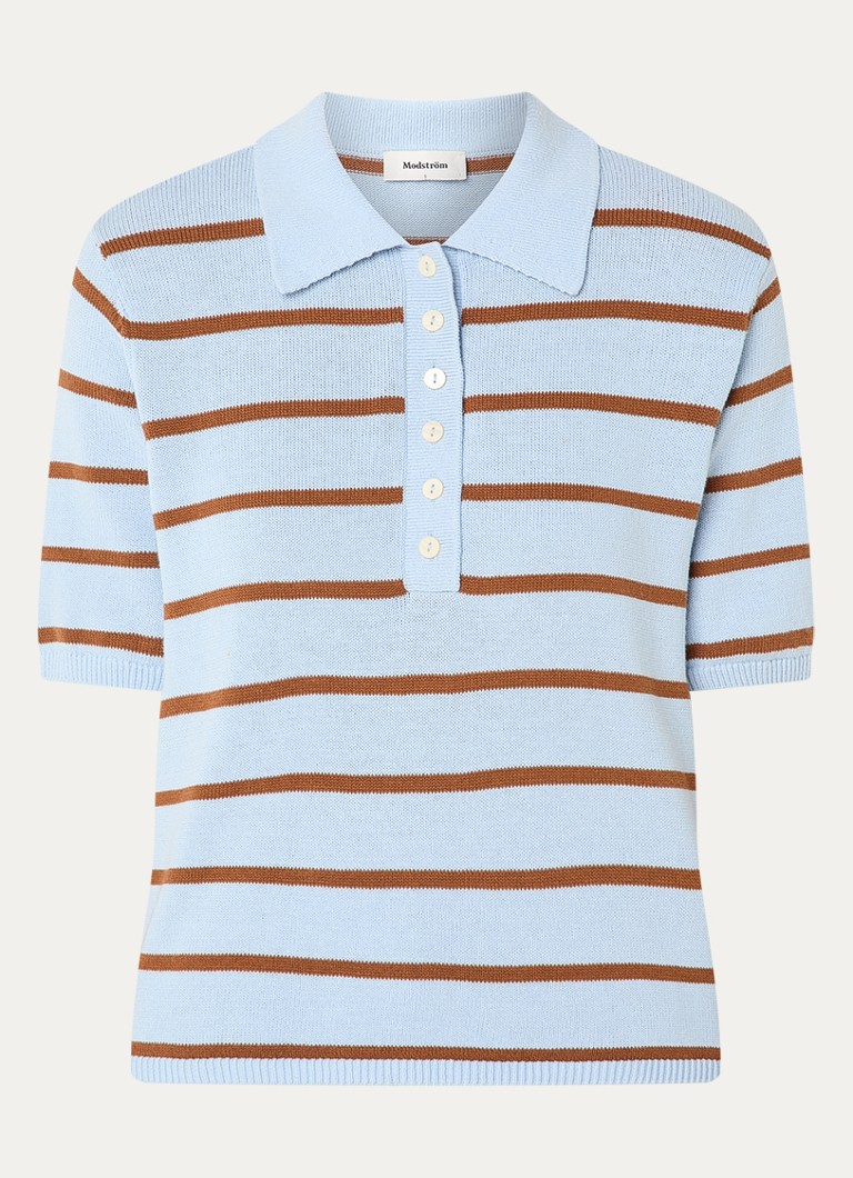 Modström Dames Malva polo met streepprint in de kleur Lichtblauw
