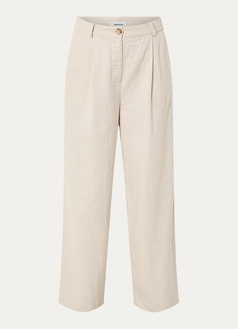 Modström Dames Gale mid waist loose fit pantalon in linnenblend in de kleur Beige