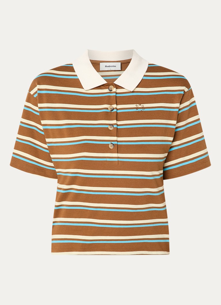 Modström Dames Stetson polo met streepprint in de kleur Oranjebruin