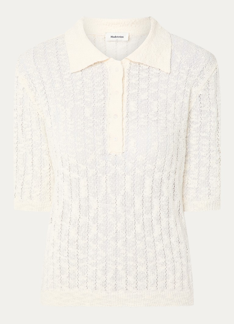 Modström Dames Agnes polo met opengewerkt dessin in de kleur Creme
