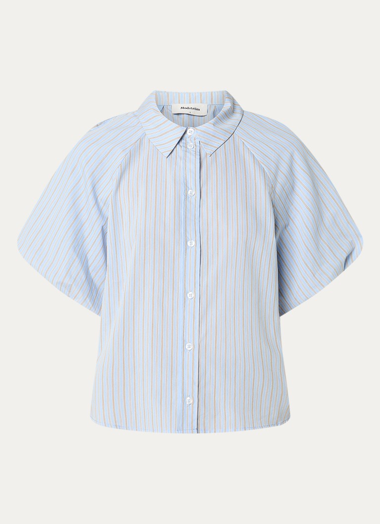Modström Dames Augusta blouse met ballonmouw en streepprint in de kleur Lichtblauw