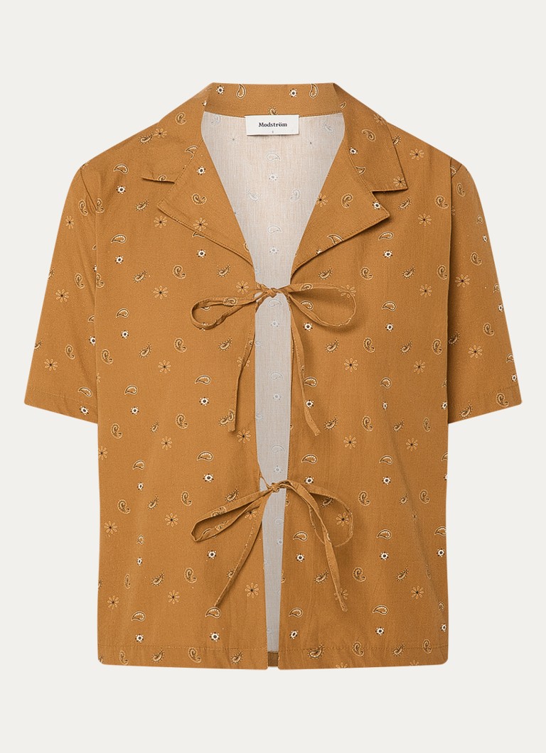 Modström Dames Apricot blouse met paisley dessin en gestrikt detail in de kleur Oranjebruin