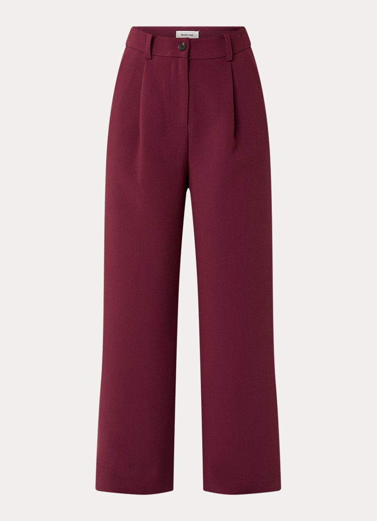 Modström Dames Gale high waist straight fit pantalon met steekzakken en persplooi in de kleur Donkerrood