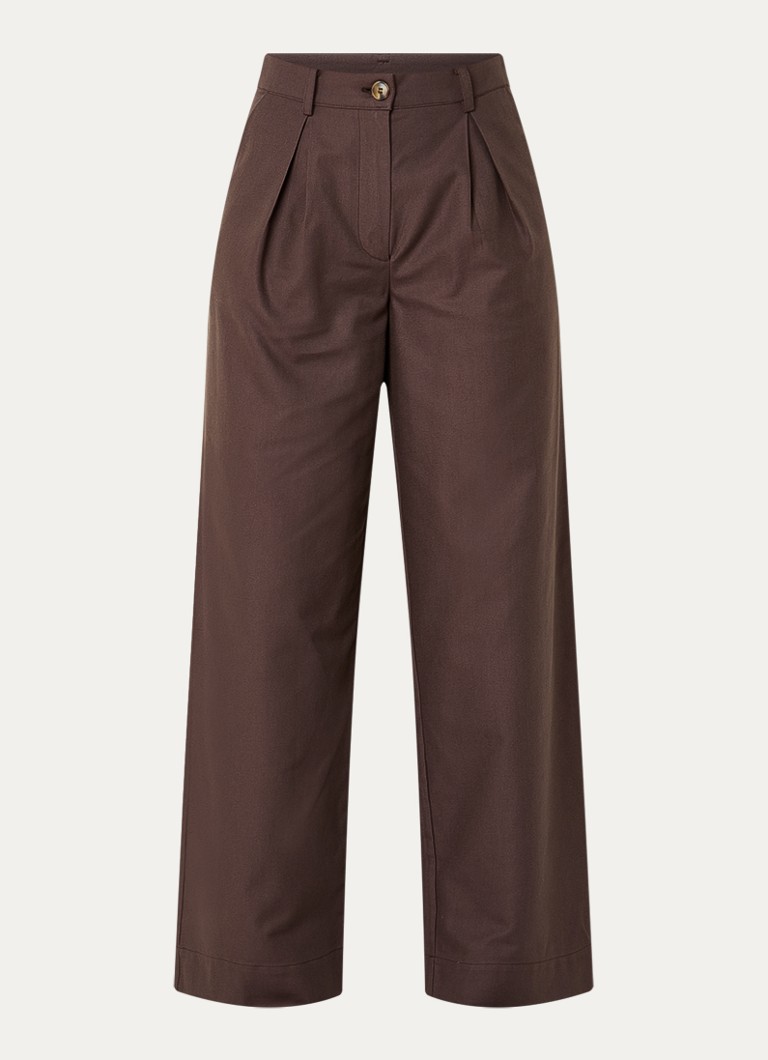 Modström Dames Tore high waist wide fit pantalon met steekzakken in de kleur Donkerbruin