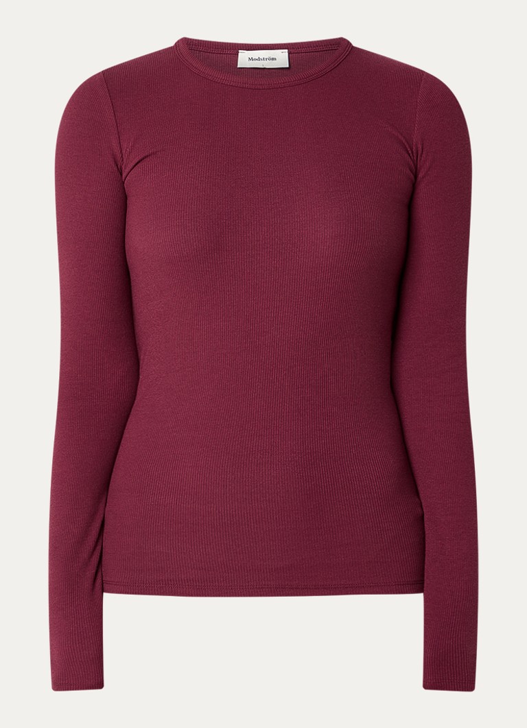Modström Dames Igor longsleeve met ribstructuur in de kleur Bordeauxrood