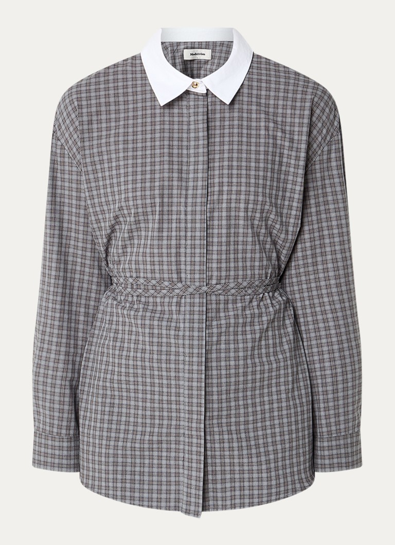 Modström Dames Damaris blouse met ruitdessin in de kleur Antraciet