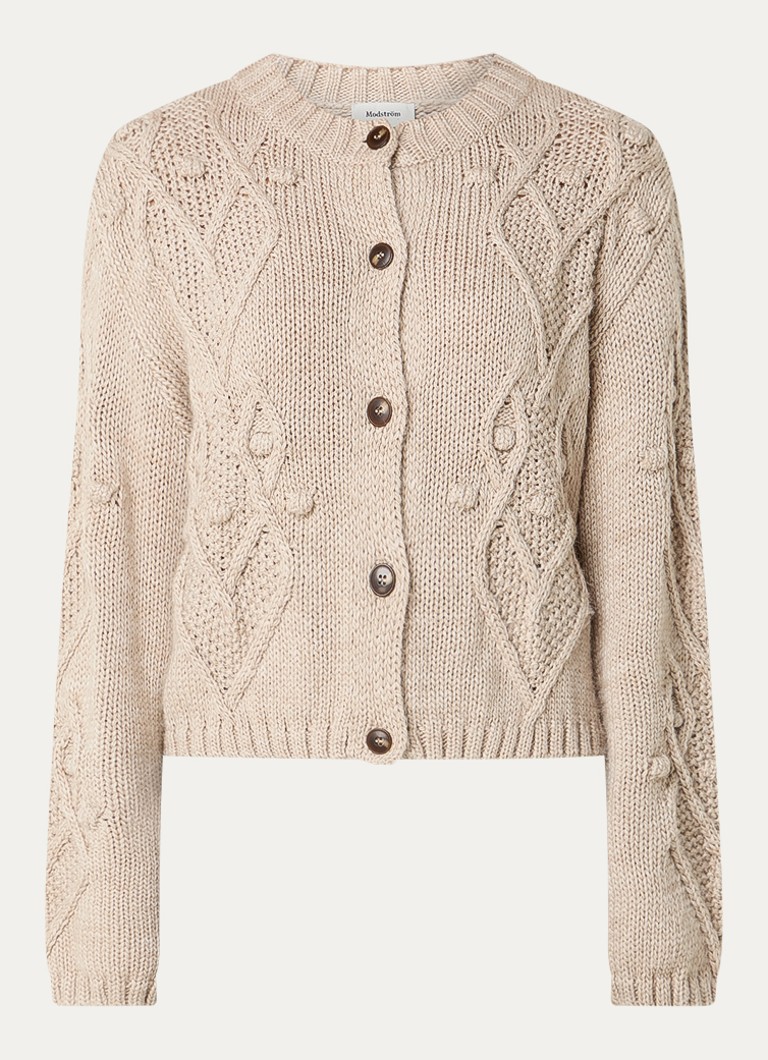 Modström Dames Dahlia grofgebreid vest met ronde hals in de kleur Beige