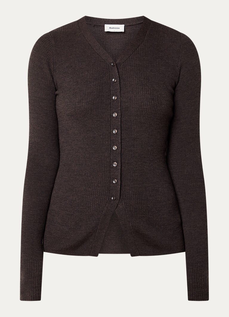 Modström Dames Hiroki ribgebreid vest van wol in de kleur Donkerbruin