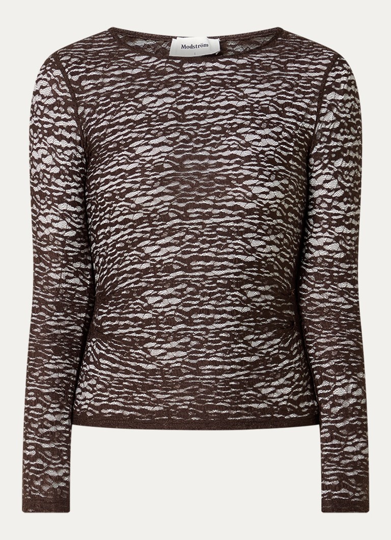 Modström Dames Diana semi-transparante top met ronde hals in de kleur Donkerbruin
