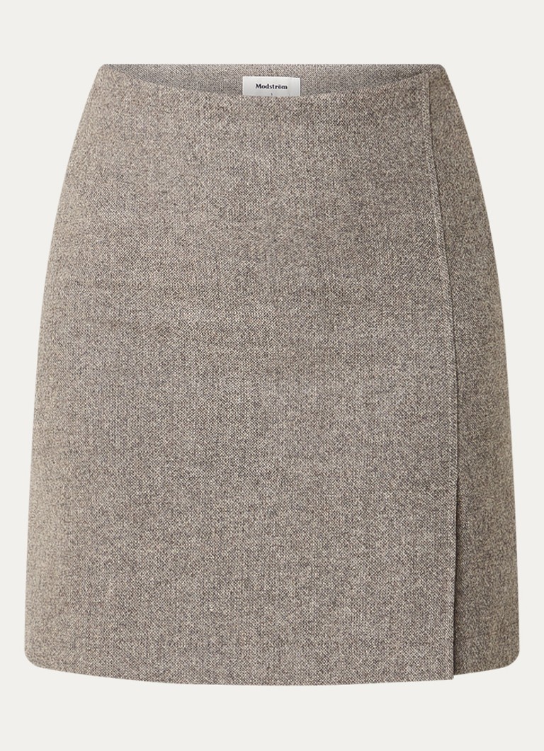 Modström Dames Cecar mini rok in wolblend in de kleur Donkerbeige