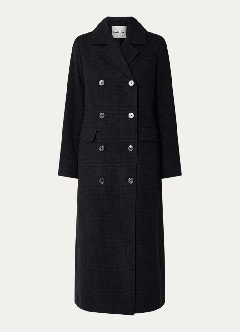 Modström Dames Juniper mantel in wolblend met klepzakken in de kleur Zwart