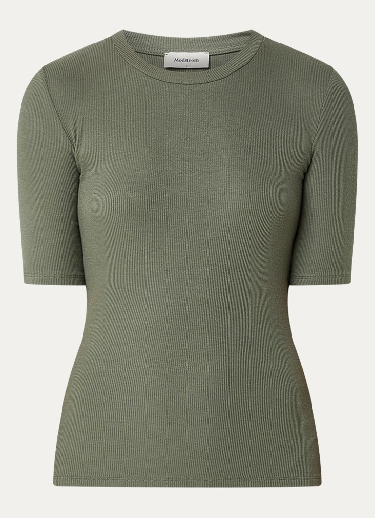Modström Dames T-shirt met in de kleur Olijfgroen