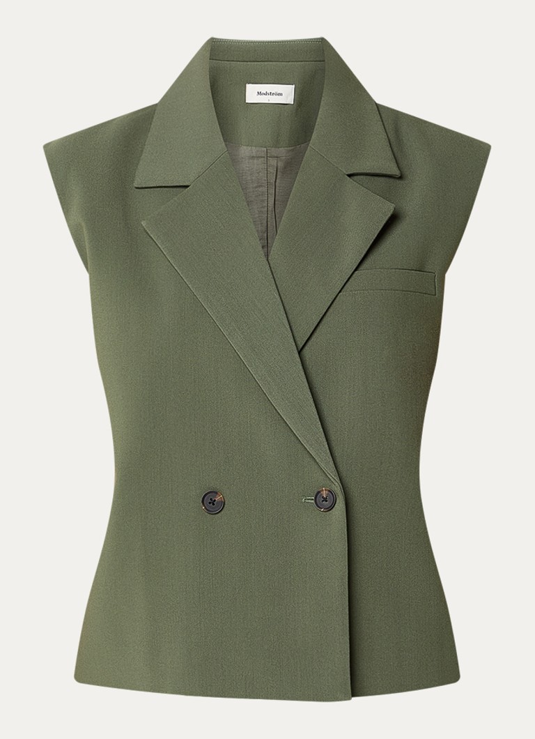 Modström Dames Gale double-breasted gilet in de kleur Olijfgroen