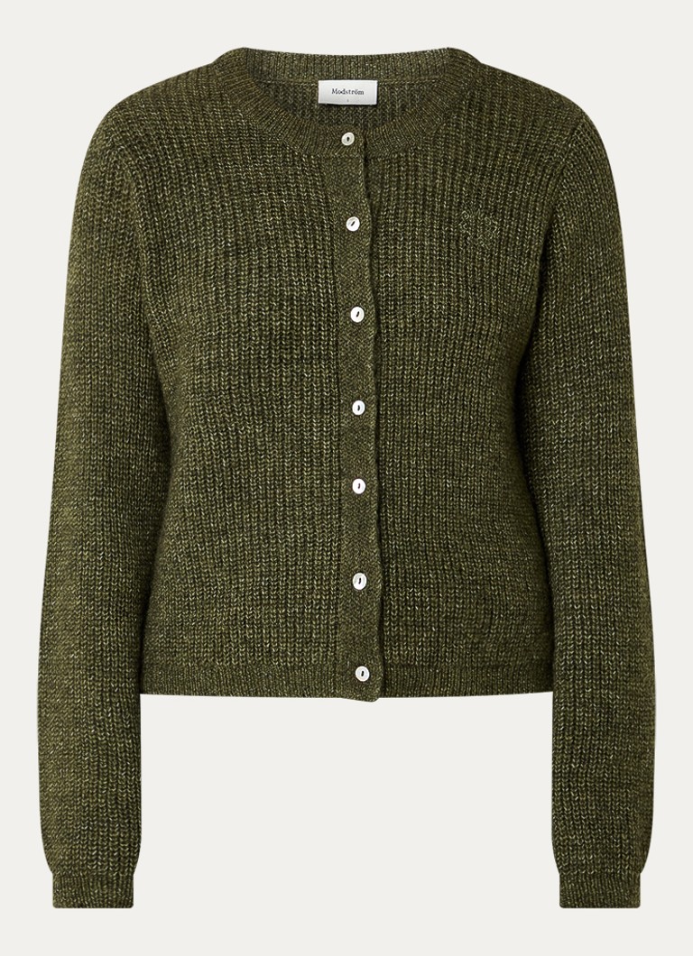 Modström Dames Cris grofgebreid vest met gemêleerd dessin in de kleur Donkergroen