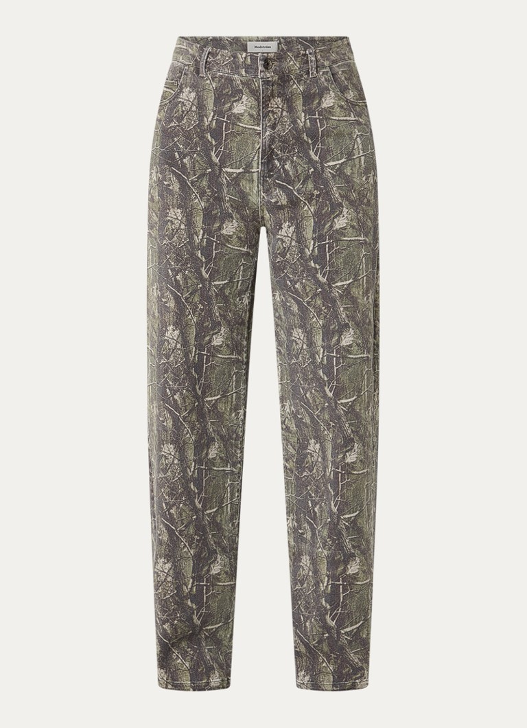 Modström Dames Carton high waist wide leg jeans met camouflageprint in de kleur Donkergroen