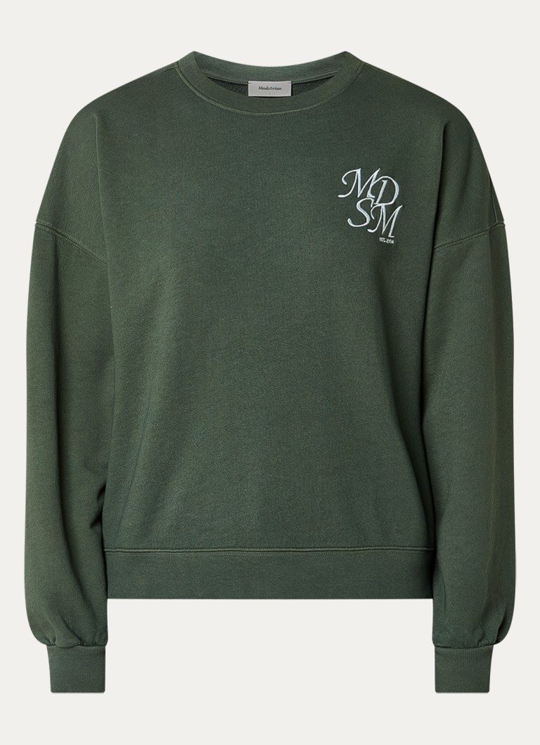 Modström Dames Claudette sweater met logoborduring in de kleur Donkergroen
