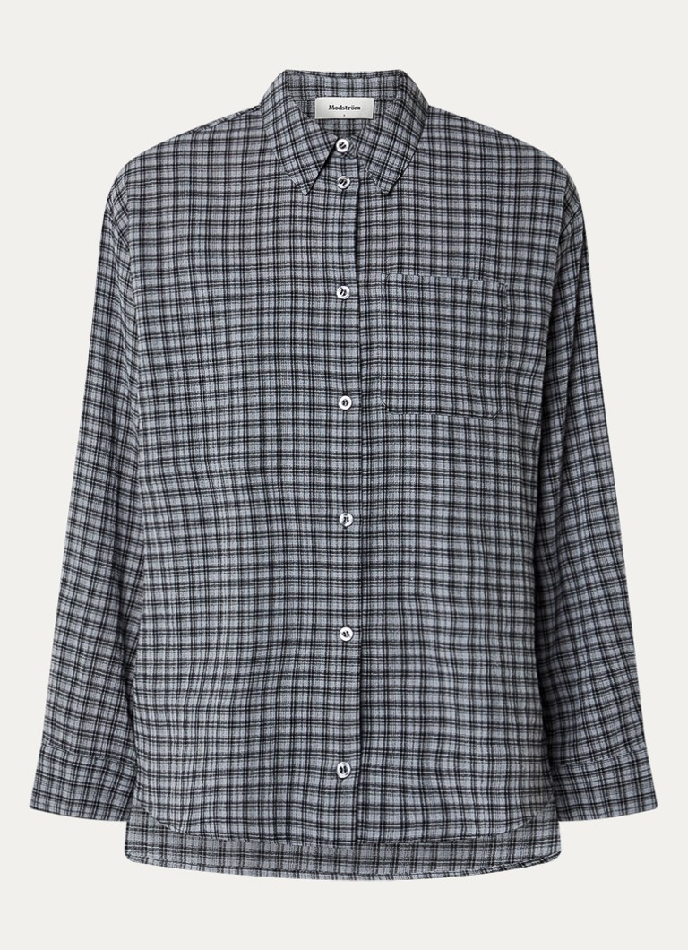 Modström Dames Doro blouse met ruitdessin en borstzak in de kleur Grijs