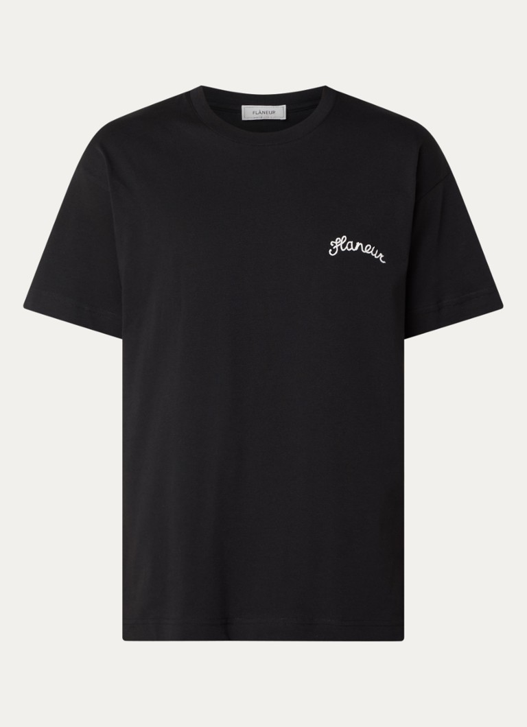 FLÂNEUR Heren Signature T-shirt met logoborduring in de kleur Zwart, maat: XL