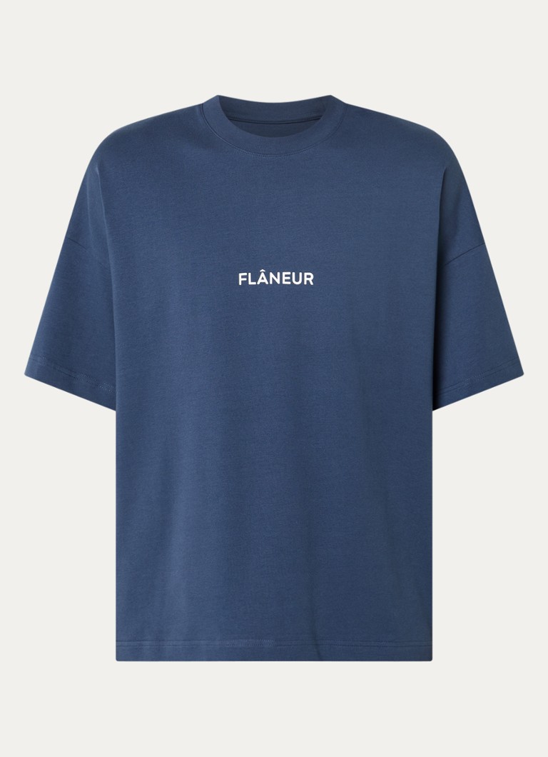 FLÂNEUR Heren Box T-shirt met logoprint in de kleur Blauw, maat: S