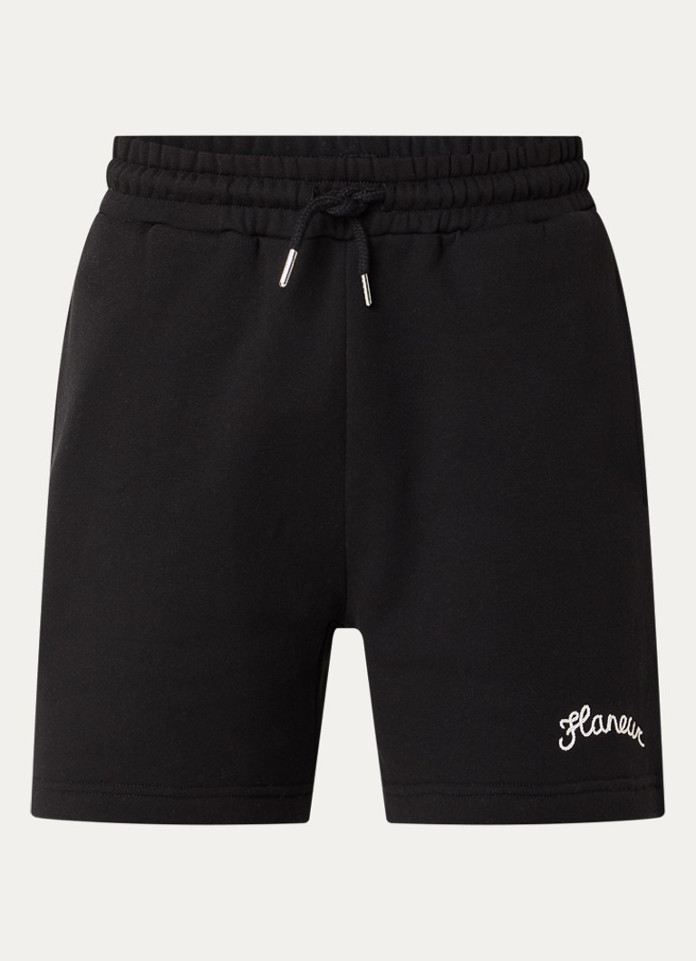 FLÂNEUR Heren Signature straight fit korte joggingbroek met logo in de kleur Zwart, maat: L