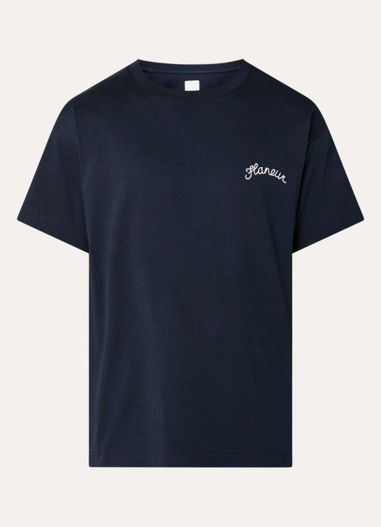 FLÂNEUR Heren Signature T-shirt met logo in de kleur Donkerblauw, maat: M